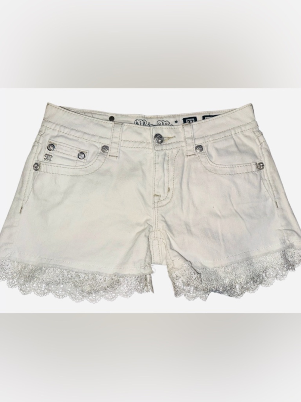 Miss Me White Lace Trim Denim Shorts